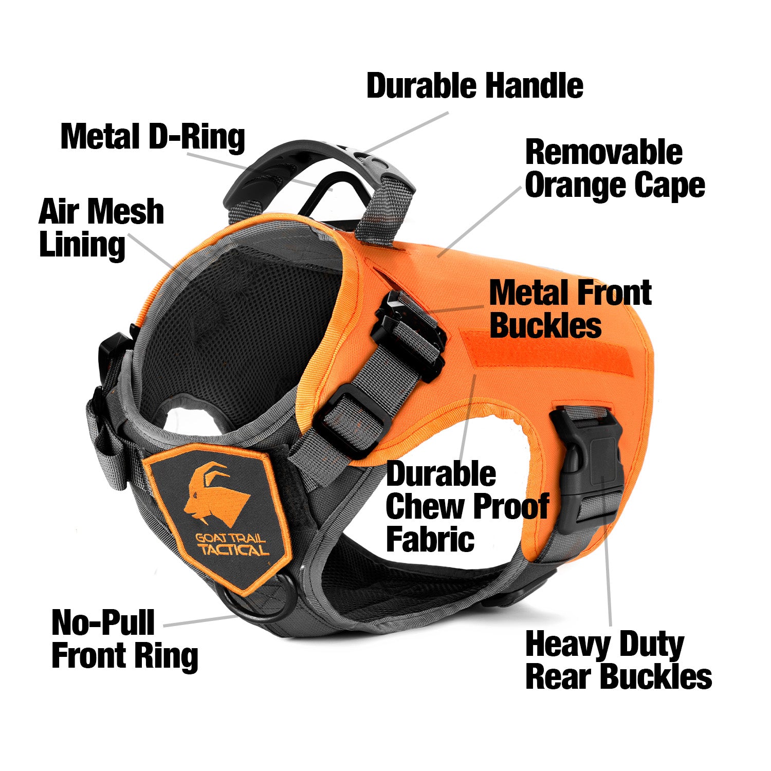 SSGLex™ Harness | Orange Dog Harness | Harness + Detachable Hi-Visibility Cape